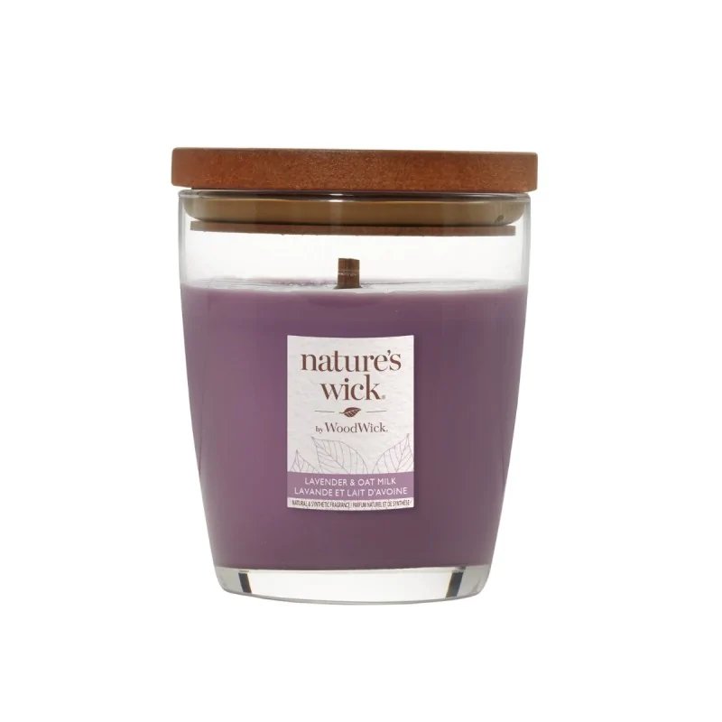 WoodWick Nature's Wick Lavender & Oat Milk Scented Candle Medium, 1 Wooden Wick, 284g