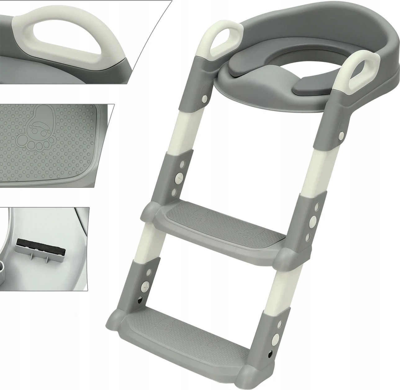 EXTRALINK KIDS NAKŁADKA NA SEDES ZE STOPNIEM DO NAUKI WC DLA DZIECI DRABINKA DO DESKI NA TOALETĘ SZARA