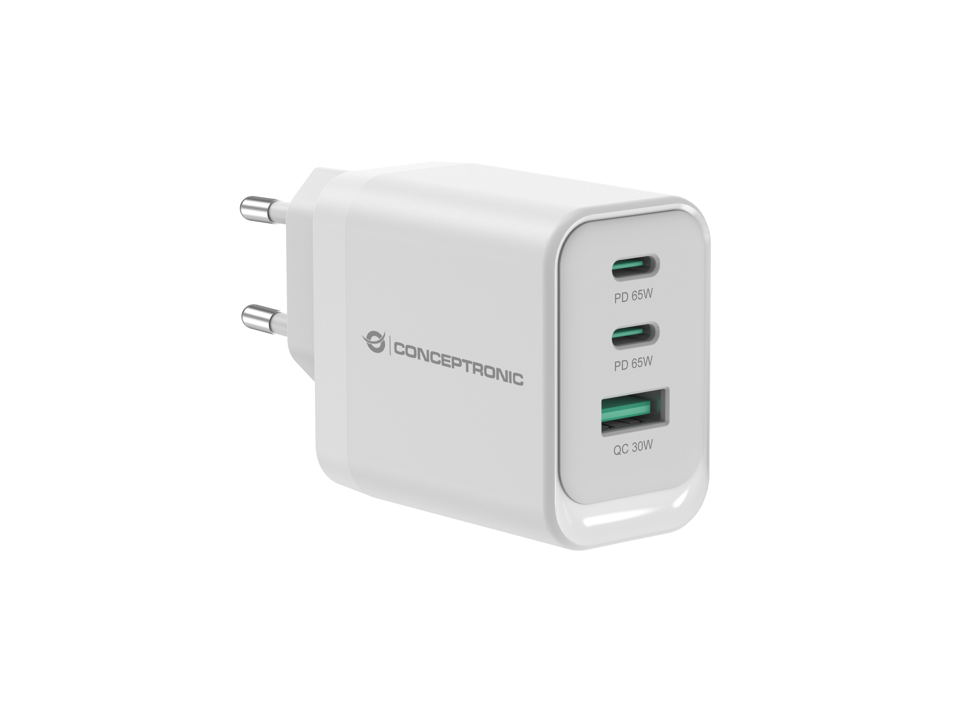 3-Port 65W GaN USB PD Charger - USB-C x 2 - USB-A x 1 - QC 3.0 - PPS - PD 3.0