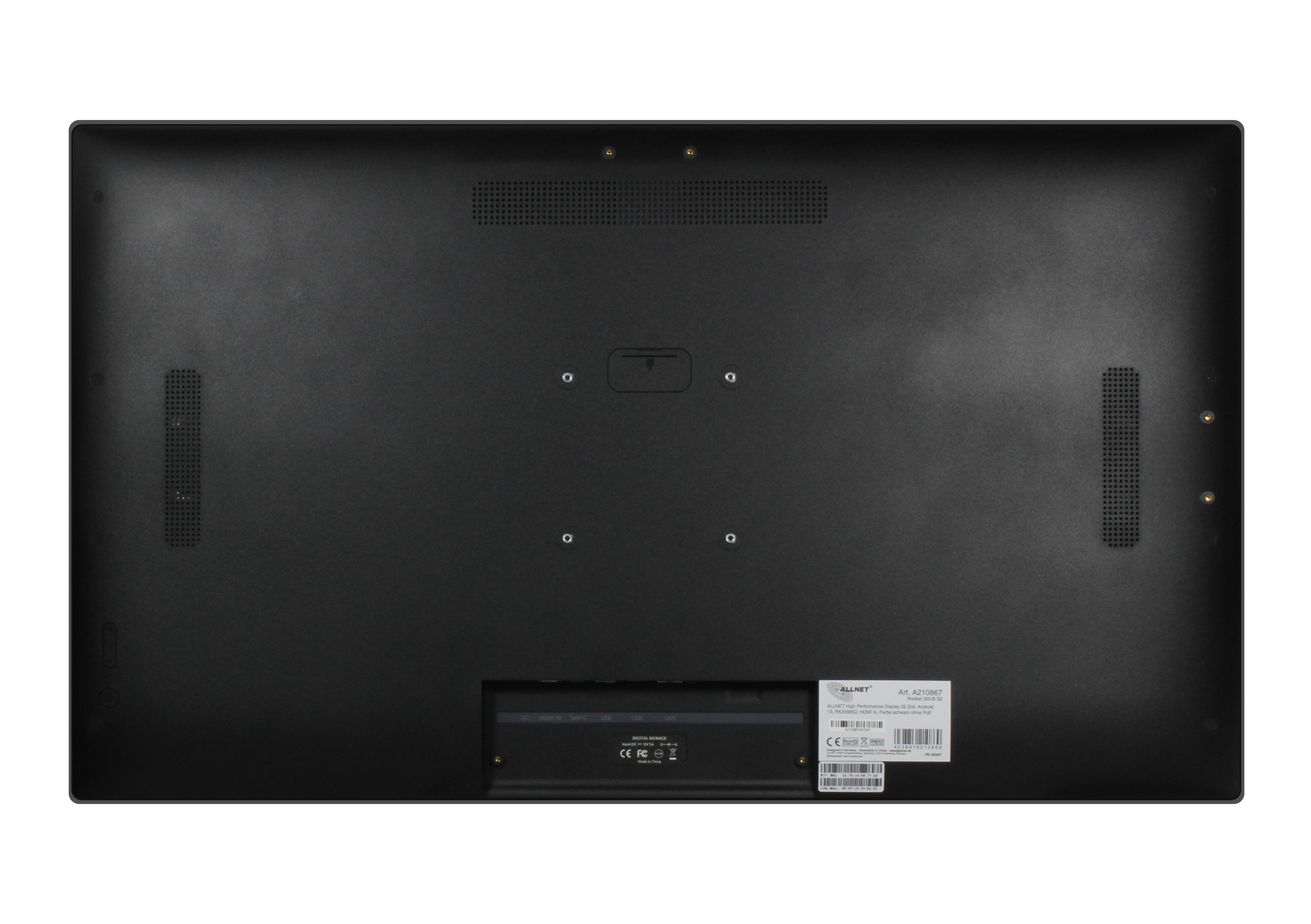 ALLNET High Performance Display 32 Zoll, Android 13, RK3588S2, HDMI In, Farbe schwarz ohne PoE