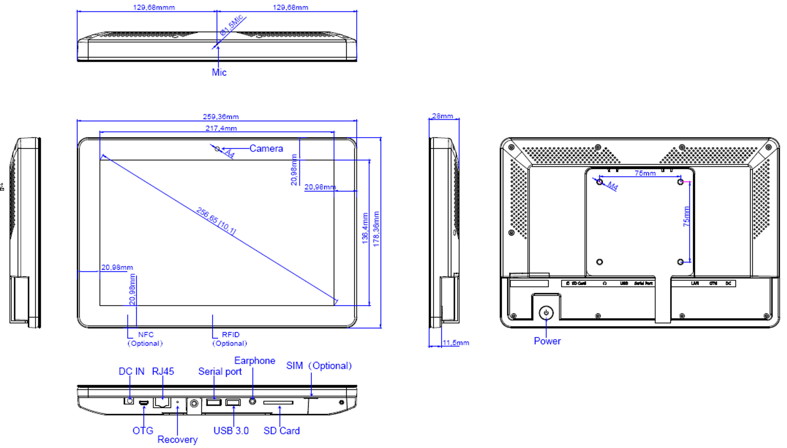 ALLNET Meetingraum RGB LED Tablet 10 Zoll RK3576 Android 16 und NFC/RFID Farbe schwarz