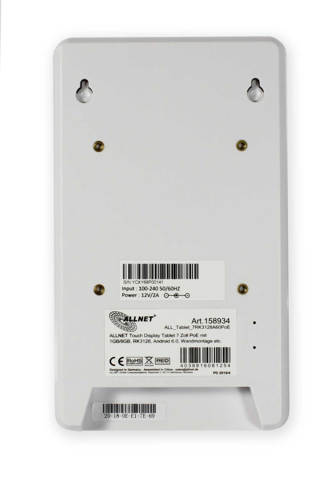 ALLNET Touch Display Tablet 7 Zoll PoE mit 2GB/16GB, RK3288, Android 9.0