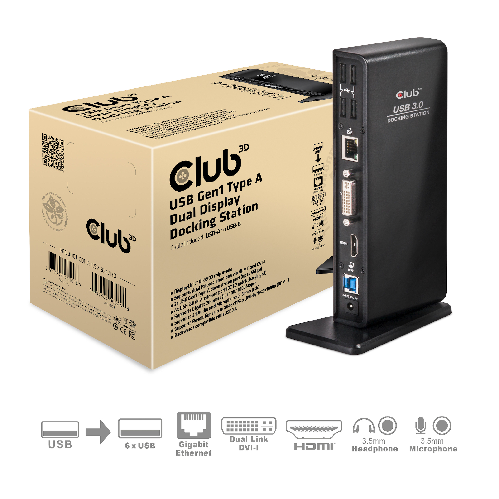 Club 3D Dockingstation - USB3.0 Dual Display Docking Station *schwarz*