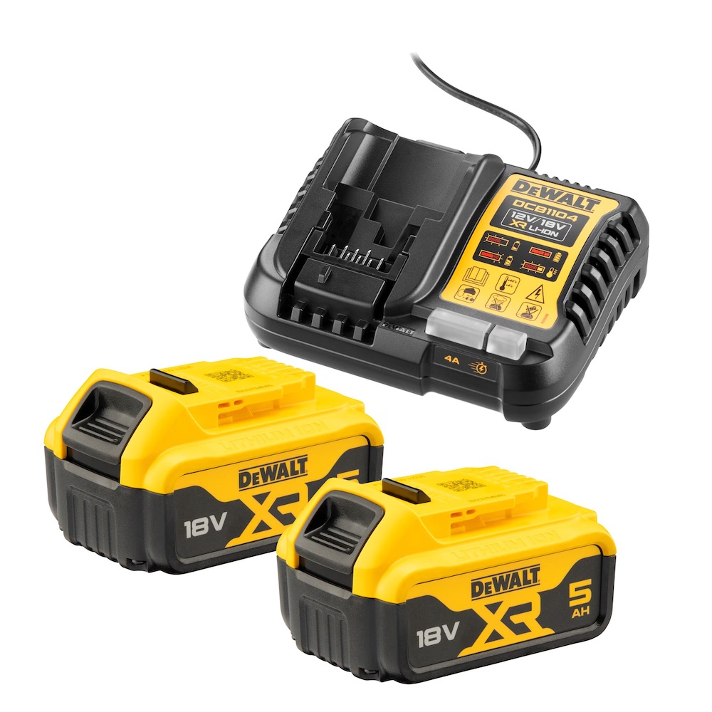 DeWalt DCB1104P2-QW 18V XR Startsæt med Lader og 2x 5A batterier