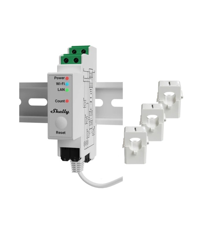 Shelly Pro 3EM-400 WLAN BT LAN 400A 3-faset energimåler
