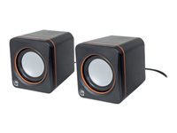 Manhattan 2600 Series Speaker System, Small Size, Big Sound, Two Speakers, Stereo, USB power, Output 2x 3W, 3.5mm plug for sound, In-Line volume control, Cable 0.9m, Black, Box Højttalere Sort