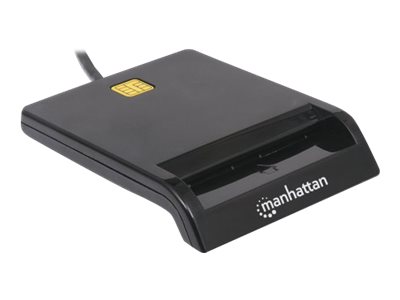 Manhattan USB-A Contact Card Reader, 12 Mbps, Friction type compatible, External, Windows or Mac, Cable 105cm, Black, Blister SMART-kortlæser