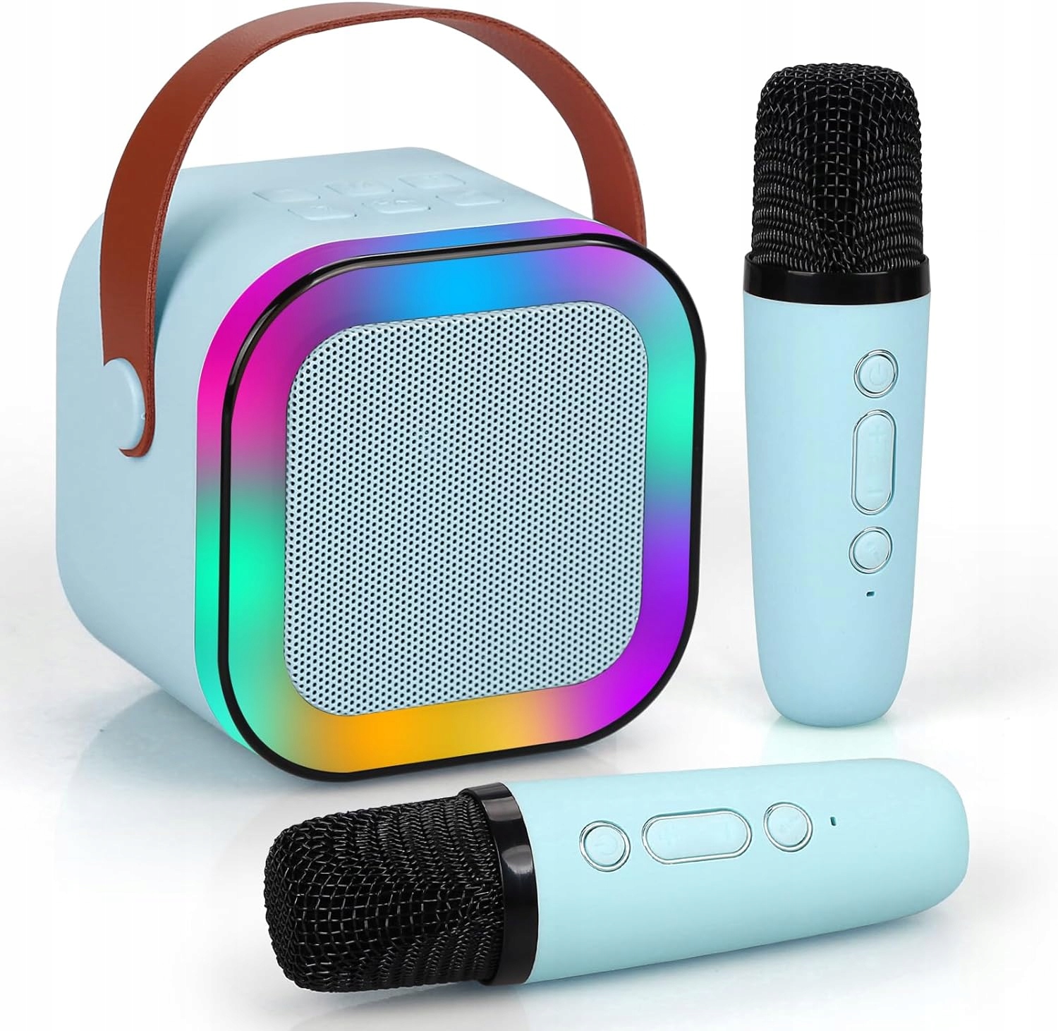 Extralink Kids Mini Karaoke LED Speaker 2x Mic Blue | Karaoke Set | speaker, 2x microphone, Bluetooth, AUX, SD card slot, RGB li