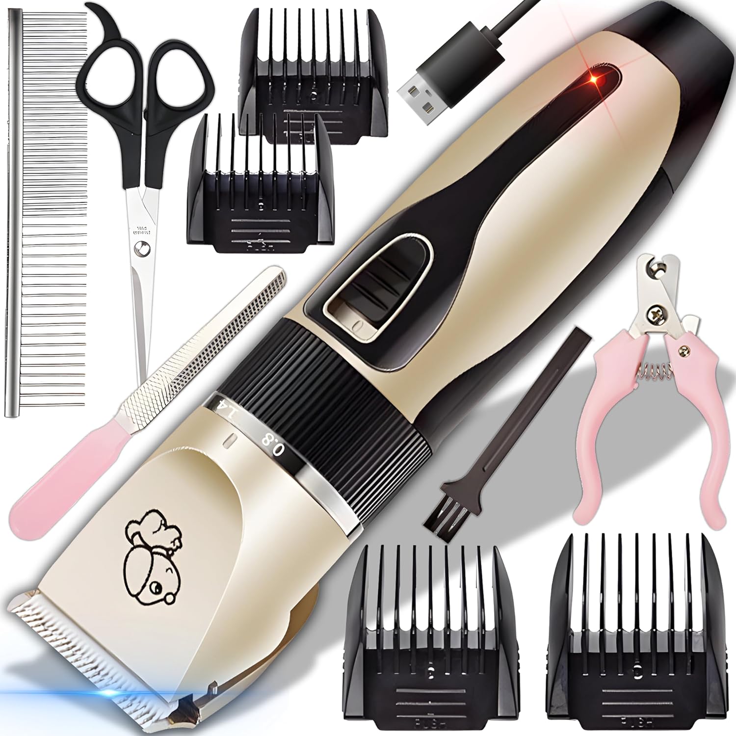 Extralink Pets Wireless Pet Grooming Clipper for Dogs and Cats with 4 Comb Attachments, Scissors and Nail File