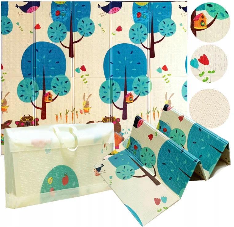 TWO-SIDED STIMULATING EDUCATIONAL MAT 180x200x1 CM FOLDABLE ANIMALS TREES BAGS