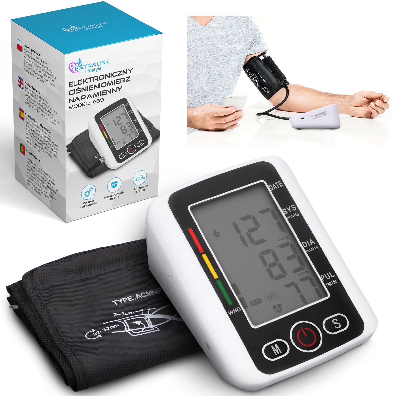 Extralink Smart Life K-69 Blood Pressure Monitor, Black