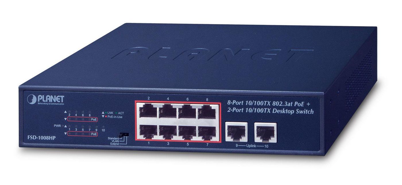 8-Port 10/100TX 802.3at PoE