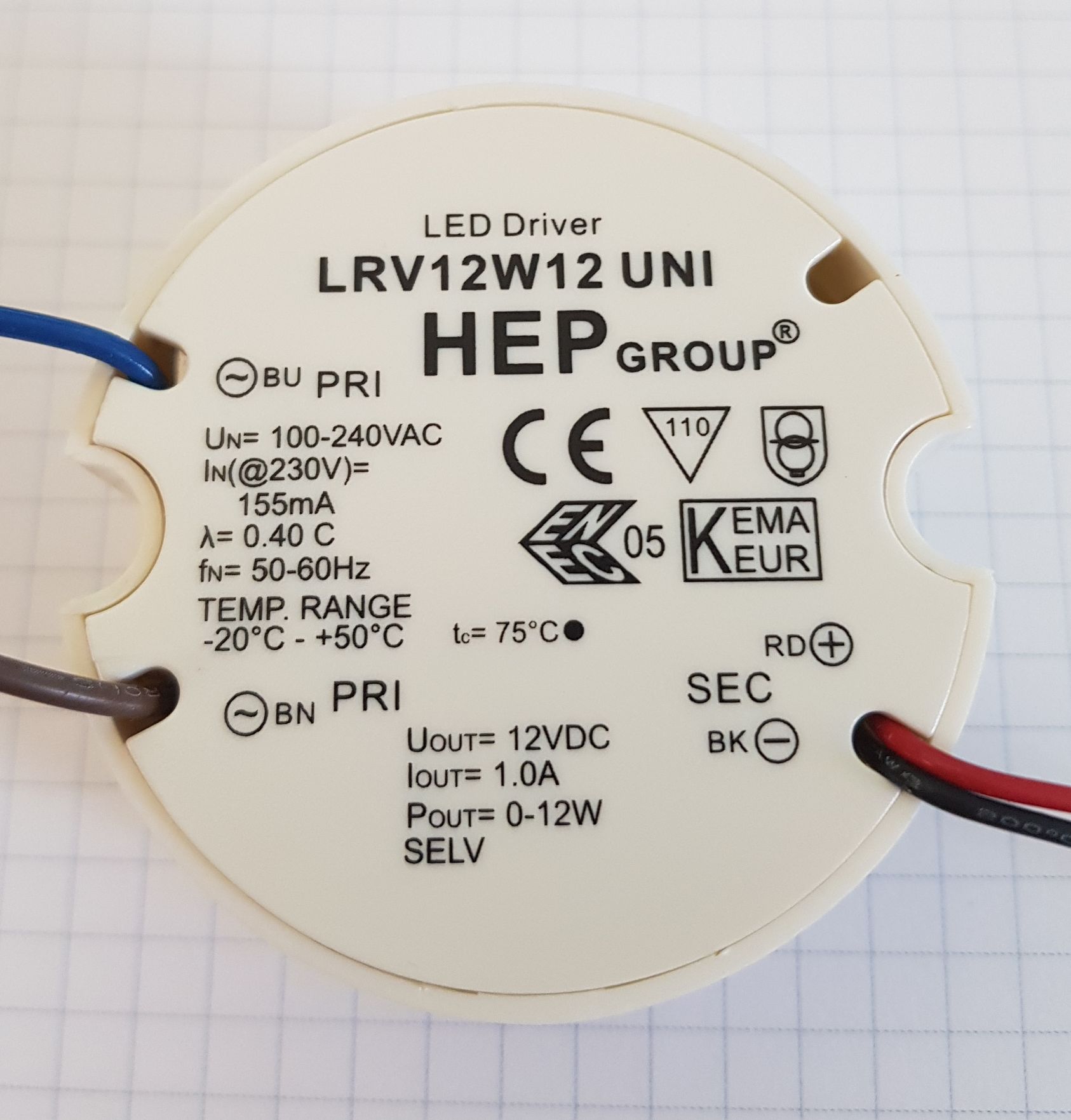 HEP Netzteil - 12V 12W - HEP für Unterputzdose