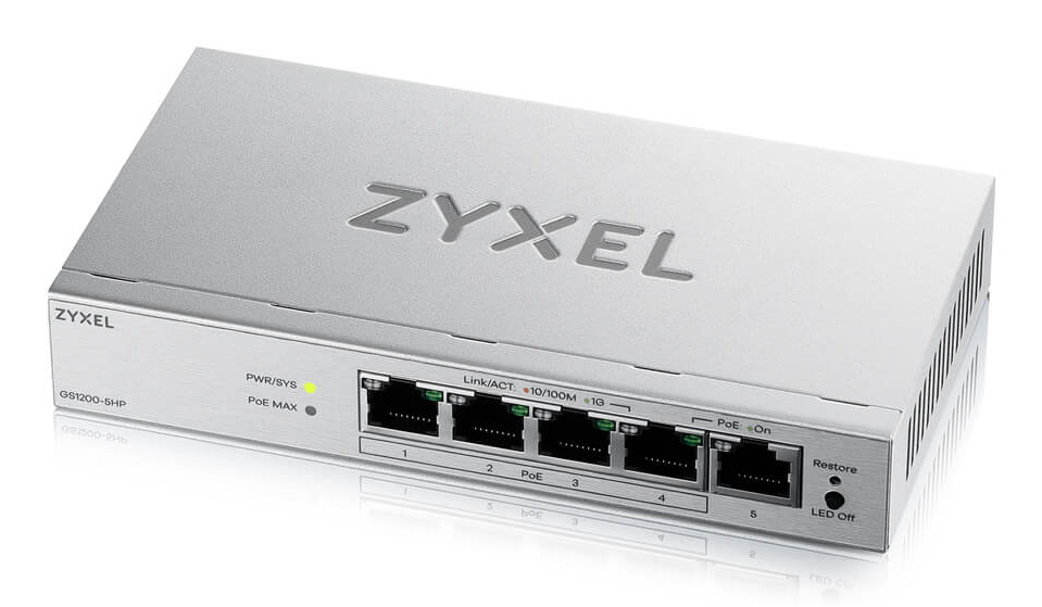 Zyxel | GS1200-5HPv3 | Web Managed PoE Desktop Switch | 5x Port | 1Gbit/s | 68W PoE