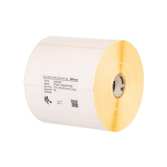 Zebra Label, Paper, 95x51mm; Thermal Transfer, Z-PERFORM 1000T, Uncoated, Permanent Adhesive, 76mm Core