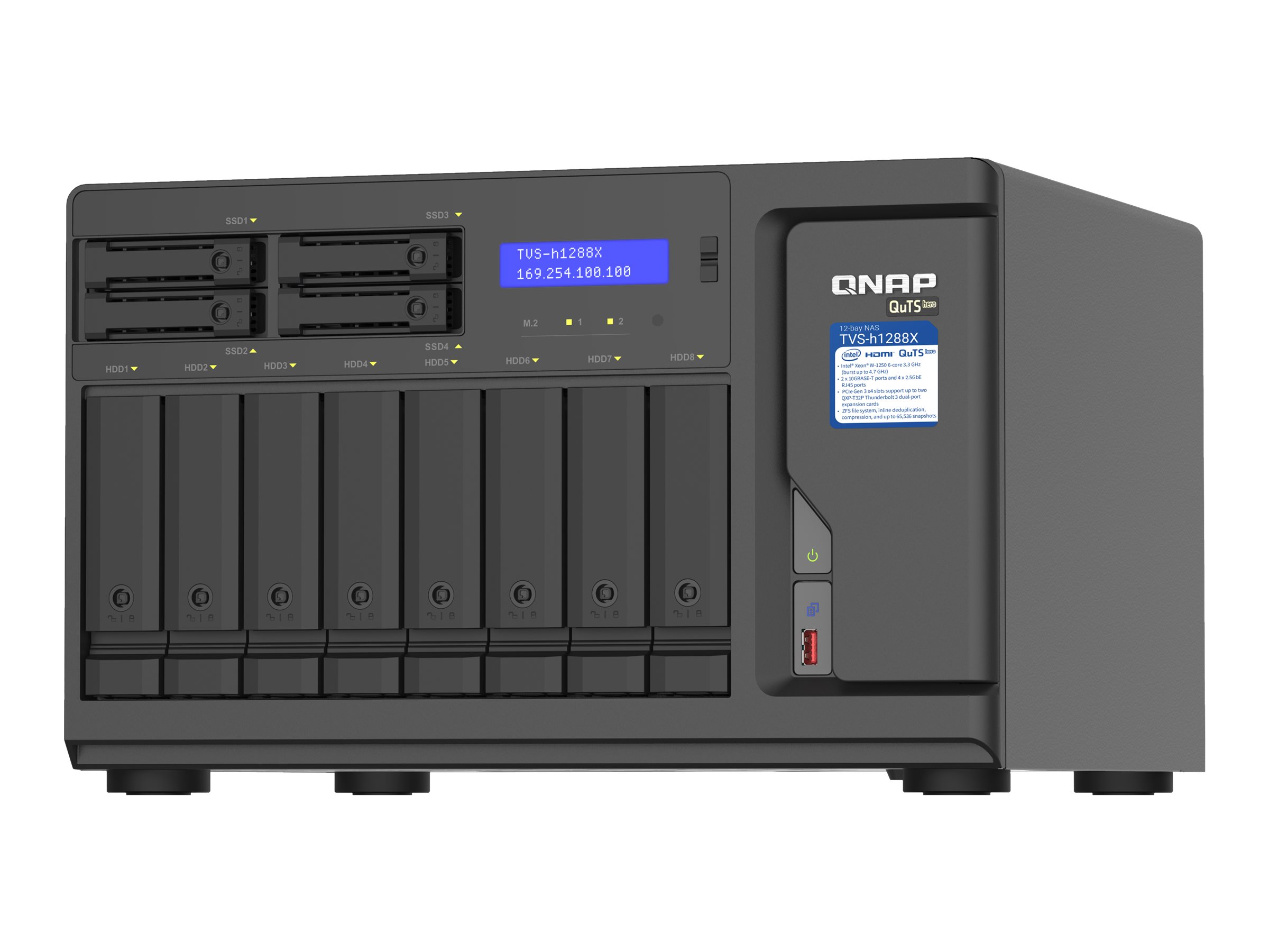 QNAP TVS-h1288X NAS Tower Intel® Xeon® W-1250 16 GB DDR4 0 TB QuTS hero Black