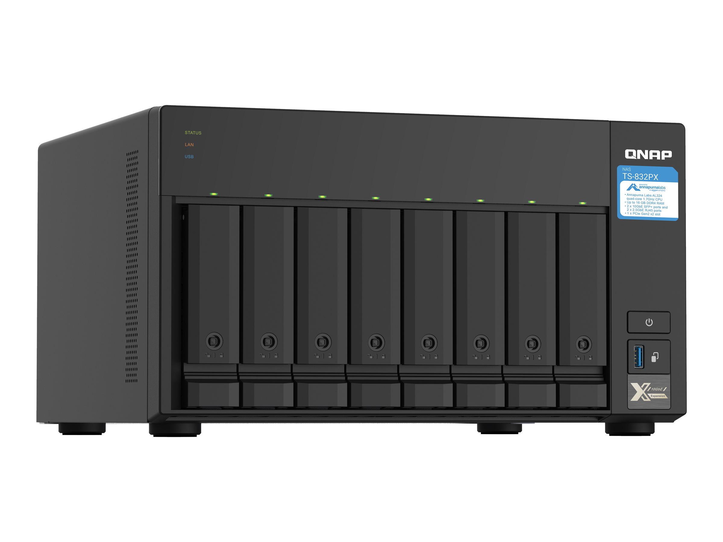 QNAP TS-832PX NAS Tower Annapurna Labs AL324 4 GB DDR4 0 TB QNAP Turbo System Aluminium, Black