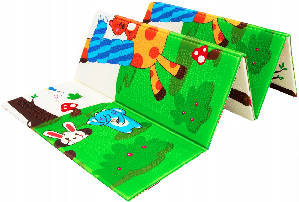 TWO-SIDED STIMULATING EDUCATIONAL MAT 150x200x1 CM FOLDING ANIMAL BAG