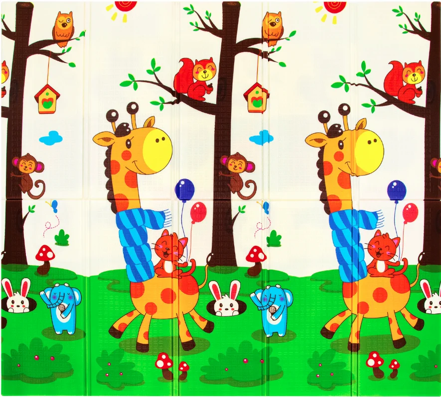 TWO-SIDED STIMULATING EDUCATIONAL MAT 150x200x1 CM FOLDING ANIMAL BAG