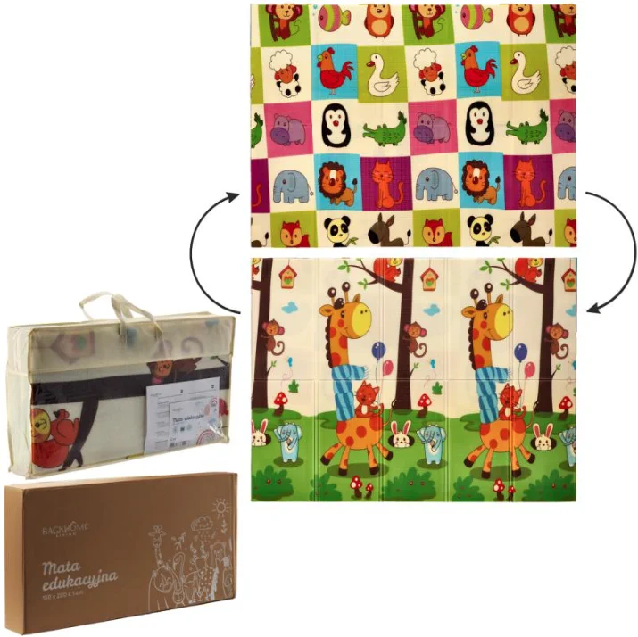 TWO-SIDED STIMULATING EDUCATIONAL MAT 150x200x1 CM FOLDING ANIMAL BAG