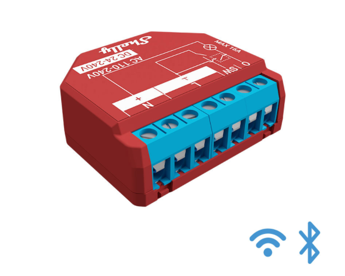Shelly · Flush-mounted · “Plus 1PM” · Relay · max. 16A · 1 channel · Measuring function · WLAN · BT