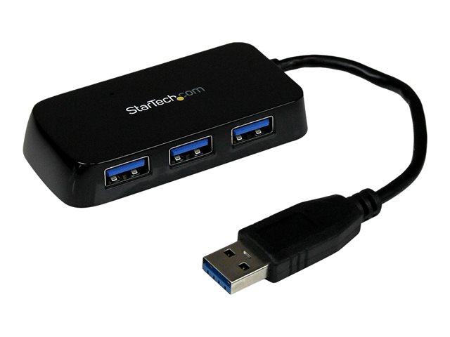 StarTech.com Portable 4 Port SuperSpeed Mini USB 3.0 Hub - Black~Portable 4 Port SuperSpeed Mini USB 3.0 Hub - 5Gbps - Black