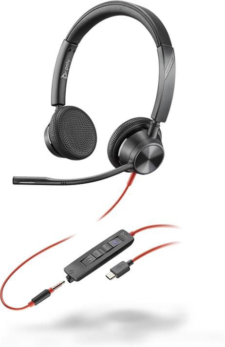 HP Poly Blackwire 3325 Stereo Microsoft Teams Certified USB-C Headset +3.5mm Plug +USB-C/A Adapter